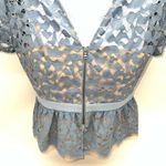 BCBGMAXAZRIA Women’sBlue Sheer Lace Peplum-Attached Tan Camisole Blouse-Size S Photo 7