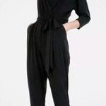 EXPRESS Black V-Neck Straight Leg 3/4 Length Sleeve Belted Jumpsuit, S Photo 0