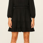 Current Air  Los Angeles Black Pleated Ruffle Mini‎ Dress XL Long Sleeve HighNeck Photo 0