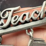 Signed JJ I Love Teaching Pencil With Book Charms Brooch Pin Jonette Jewelry Silver Photo 10