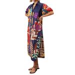 Carolina K Valerie Pleated Kaftan in Blue Multi, Size S Photo 1