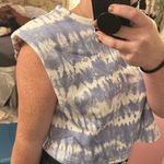 Blue & White Tie Dye Cropped Shoulder Pad Shirt Photo 2