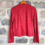 Bagatelle  Red Leather Moto Jacket Collarless Gold Zip Pockets Women Size‎ M Photo 4