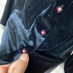 VINTAGE BLACK VELVET SILVER TRIM BUTTON UP BLOUSE DRESSY BUSINESS CHIC SATC Photo 2