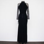 Betsy and Adam   - Valentina Long Velvet Mesh Illusion Sleeve Dress Photo 2
