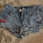 Aeropostale Blue Denim Shorts with Cherry and Star Embroidery Photo 0