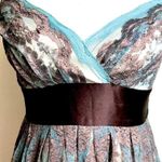 Necessary Objects Baby Blue & Brown Lace Babydoll Dress: Brown Satin Tie @ Empire Waist, Midi,s. S Photo 0