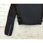 BLANK NYC Moto Jacket Womens XS Black Faux Suede Real Leather Cable Knit Mixed Photo 6