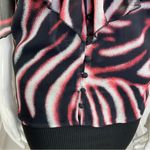 Bebe Printed Silk Chiffon Ruffle Trim Halter Neck Blouse Pink Black XS Photo 5