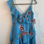 Avec Les Filles  Dress Blue Painterly Boutique Ruffle Georgette Midi Dress 2 NWT Photo 3