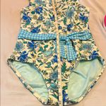 Lands' End Floral Blue and Cream Swimsuit Size 8 Photo 3