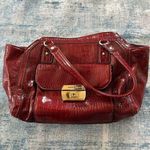 Anne Klein  Dark Red Faux Patent Croc Leather Handbag w Gold Colored Accents Photo 0