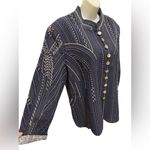 John Mark  Embroidered Lined Jacket Blue Cream Sz XL Contrast Cuff Lagenlook Photo 4