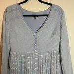 Lulus Poetic Love Dusty Blue Swiss Dot Long Sleeve Pleated Mini Dress Size M Size M Photo 4