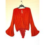 Free People Intimately Makin’ Wave Bodysuit S Orange Polka Dots Deep V-Neck Boho Photo 1