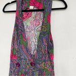 Vintage 1990s Bright Green & Pink Floral Sleeveless Deep V Neck Midi Dress Xs Photo 3
