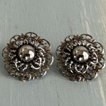Unique Vintage  Open Metal Work Flower Clip On Earrings  Photo 1