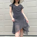 Adrianna Papell Vintage Polkadot Silk Asymmetrical Hem Slip Midi Dress Size M Photo 1