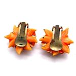 Vintage clip on cluster floral earrings orange rhinestone plastic Orange Photo 3