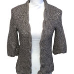 DKNY  Brown Cable Knit Open Knit Sweater Flare Elbow Sleeves Open Cardigan Photo 0