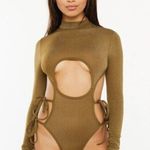 Savage X Fenty Bodysuit Green Shine Strapy Teddy Thong Mock Neck Size M Photo 0