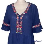 Entro  medium women’s shirt sleeve blue v neck floral embroidered baby doll dress Photo 3