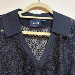 Anthropologie  Maeve Black Sheer Lace Long Sleeve Collared Button Down Top Blouse Photo 7