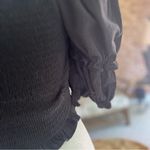 HYFVE Top Cropped Puff Sleeve Smocked Black S Trendy Romantic Feminine Chic Photo 8