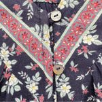 Lucky Brand  Navy Floral V Neck Pleated Button Front Top Size Medium Photo 5