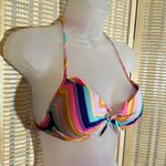 Victoria's Secret 2 Piece Bikini Bright Rainbow Chevron Stripes Halter Top M Photo 3