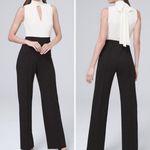 White House | Black Market NEW black white colorblock Tie-Detail Jumpsuit, 8 Photo 1