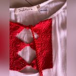 Solitaire  Swim Cover Up Dress Womens  White Crochet V Neck Pullover M White/red Photo 13