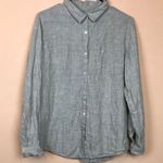 Tahari  Women’s Linen Green Mother of Pearl Button-Up Long Sleeve Shirt Photo 0