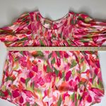 Terra & Sky Terra Sky Floral Peasant Top Size 2X Pink Multicolor Smocked Stretch Boho Bright Photo 8