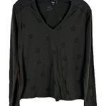 Rails Medium Top Black Sheer Star Print Long Sleeve V Neck Cotton Women 1581 Photo 0