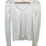 Nation Ltd Womens Puff Sleeves V-Neck Slub Pima Cotton Long Sleeve Top White XS Photo 0