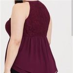 Torrid  Women's Burgundy Lace Peplum Sleeveless Blouse Photo 1