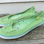Keds  bright green twill canvas fray toe slide on shoes Photo 1