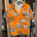 Katie Kime pajamas houston toile print button down top shirt shorty Texas astros Orange Size M Photo 1