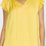 The Loft Yellow Tied V-Neck with Ruffled Detail Top Photo 0