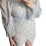 Red Berry Floral Mini Dress‎ Long Sleeve Ruched Drawstring Cottage Size Small Photo 0