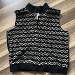 Talbots Fuzzy Vest Zip Up Size Medium Black and White Chevron Striped Womens M Photo 0