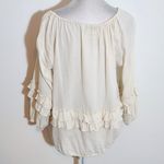 Denim & Supply Ralph Lauren  Cream Boho Ruffle Blouse with Tassel Tie Size Small Photo 4