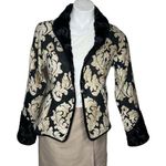None TAPESTRY Jacket Blazer Reversible Black Beige Plush Collar Cuffs 2 Buttons Photo 0