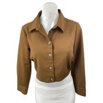 ZARA Women's Brown Silky Satin Long Sleeve Button Down Crop Shirt Top Size XS Photo 0