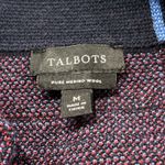 Talbots Sweater Cardigan Womens Medium Merino Wool Plaid Navy Red Career Office Photo 1