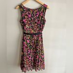 Studio I  Petite Floral Sleeveless Fit Flare Dress 6P Black Pink Ruffle Hem Photo 5