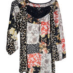 Fig and Flower Boho Patchwork Peasant Blouse – Size L Black Size L Photo 0