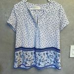 Skies Are Blue Womens Blue White Print Boho Flowy Lightweight Blouse Size XS Photo 10