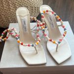Jimmy Choo Amiral 90 Latte Nappa Leather Sandals with Beaded Raffia Photo 0